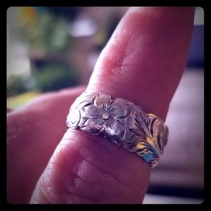 Vintage Sterling Silver Hand Etched Ring